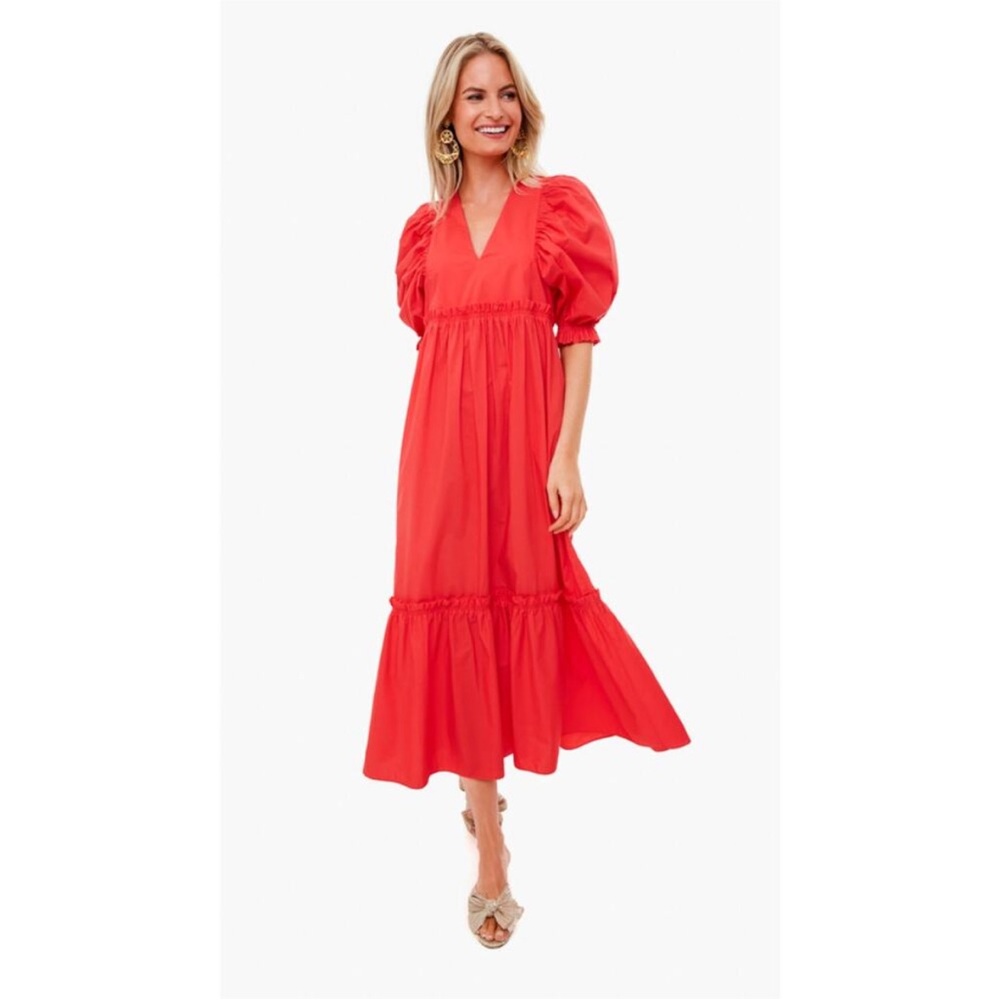 Hunter Bell Palmer Midi Maxi Puff Sleeve Ruffle Dress Cherry Red Tuckernuck
